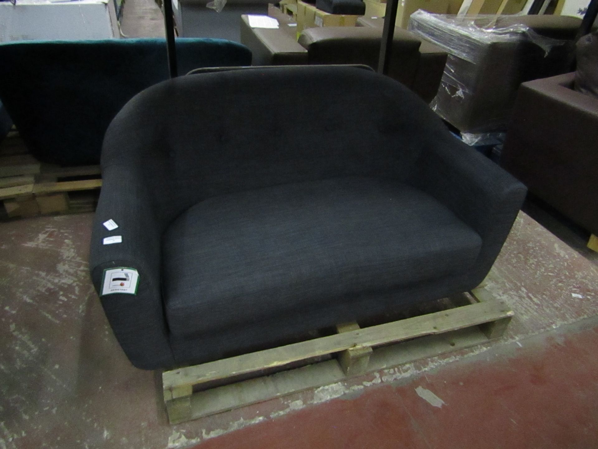 | 1X | MADE.COM LOTTIE 2 SEATER SOFA IN DARK GREY |RRP £399 | GOOD CONDITION BUT NO FEET PRESENT |