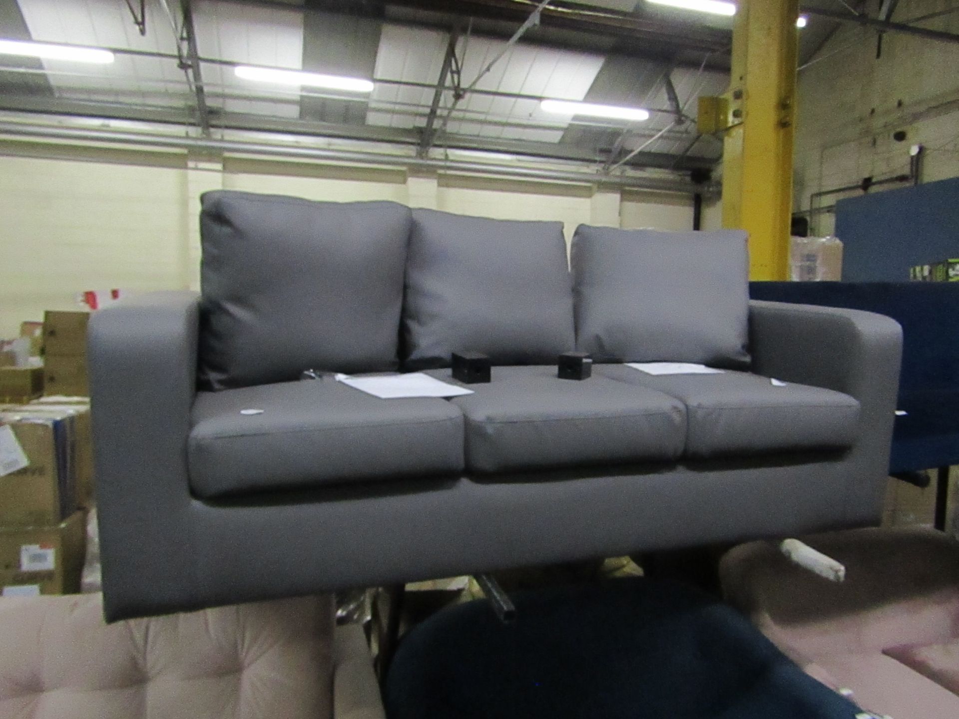1 x LOFT Matthew Three Seater Sofa Settee in Grey Faux Leather PU RRP £378 SKU LOF-SF300054-1-BER