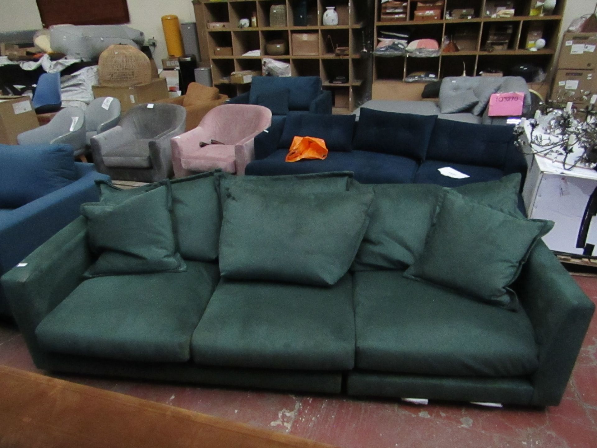 | 1X | MADE.COM 3 SEATER SOFA | GREEN | GOOD CONDITION & INCLUDES FEET (THIS CONDITION REPORT IS