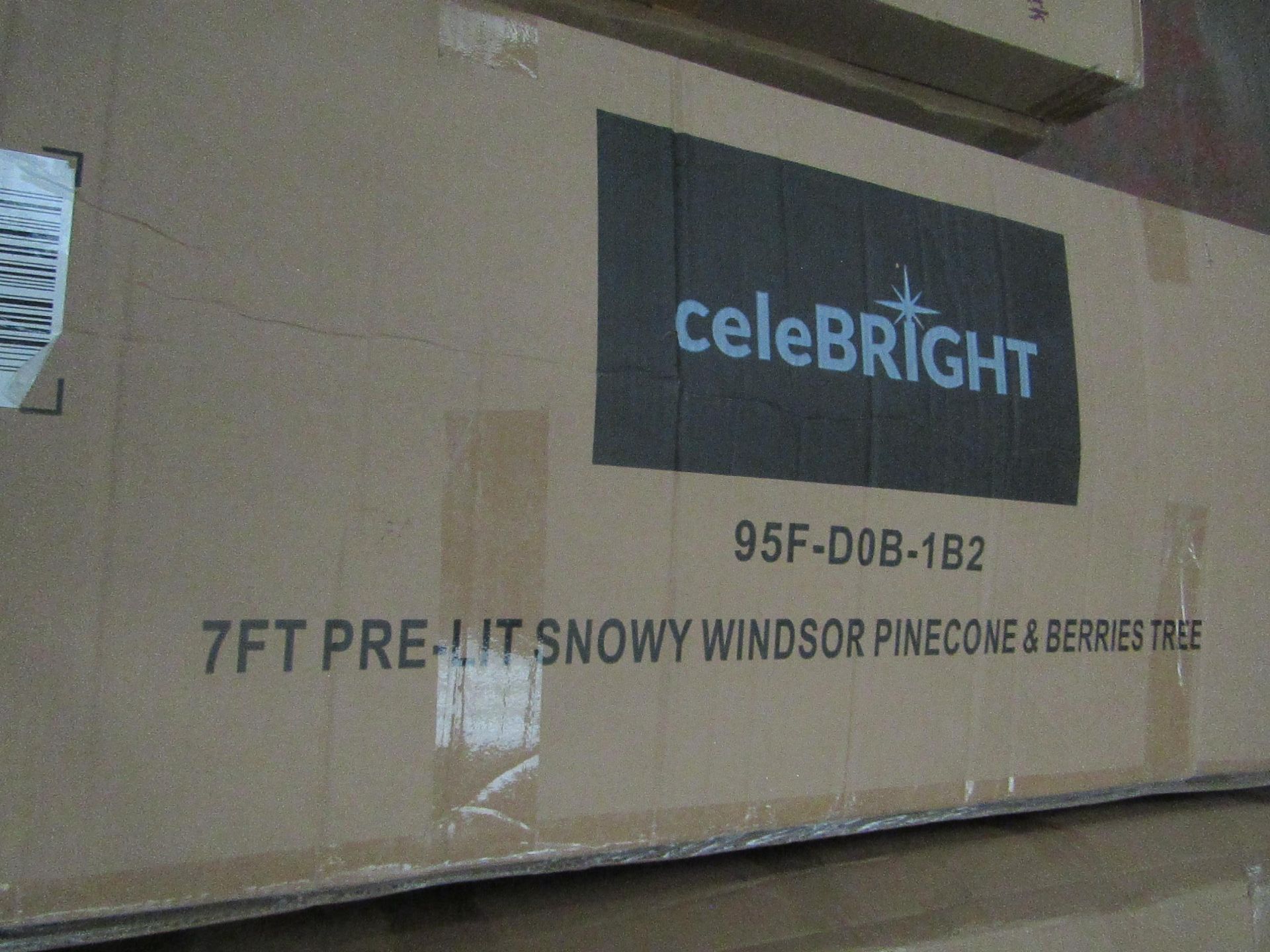 | 1X | CELEBRIGHT 7FT PRE-LIT SNOWY WINDSOR PINECONE & BERRIES TREE | UNCHECKED & BOXED |