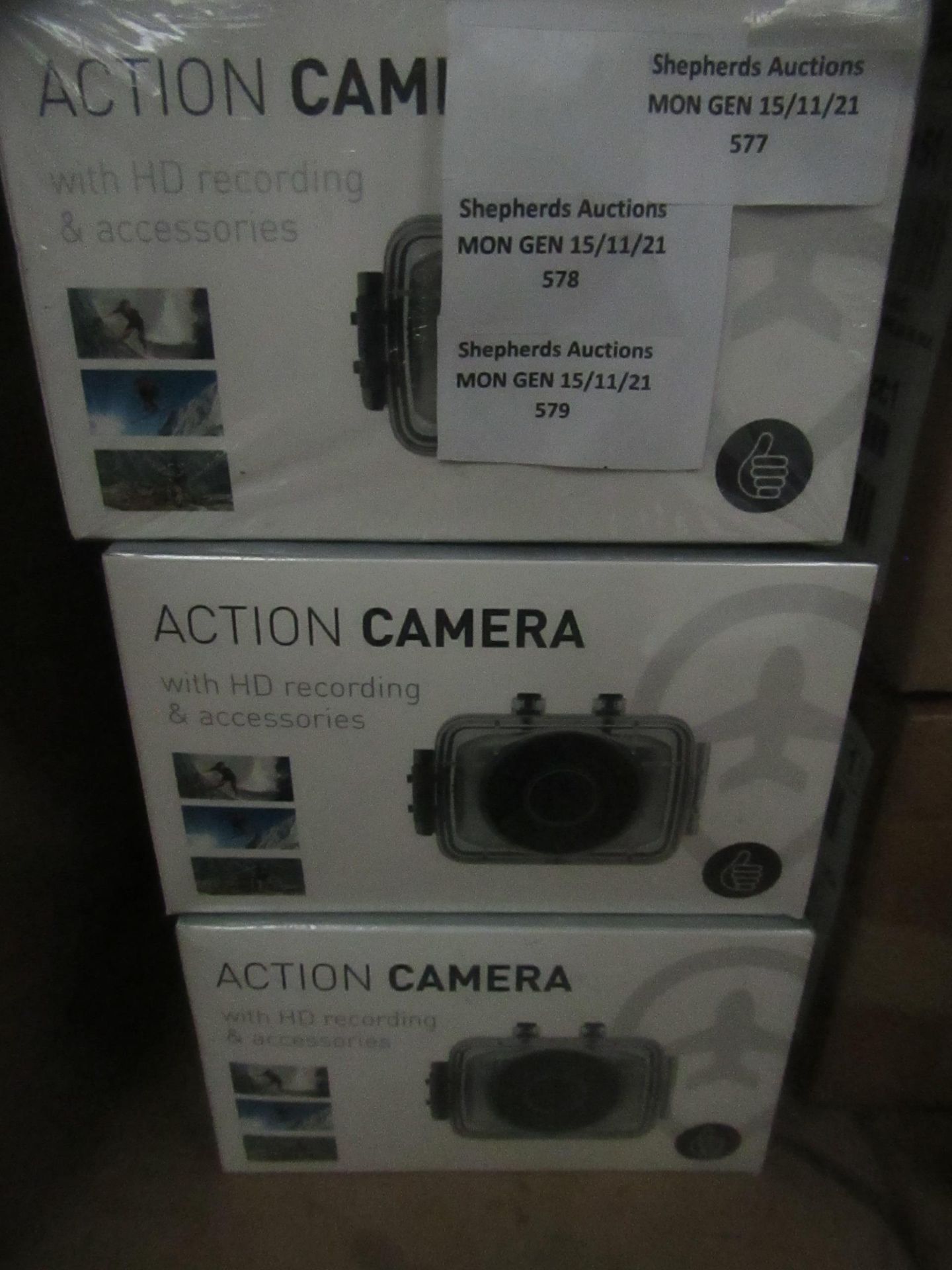3x Action Camera - With HD Recording & Accessories - Unused & Packaged.