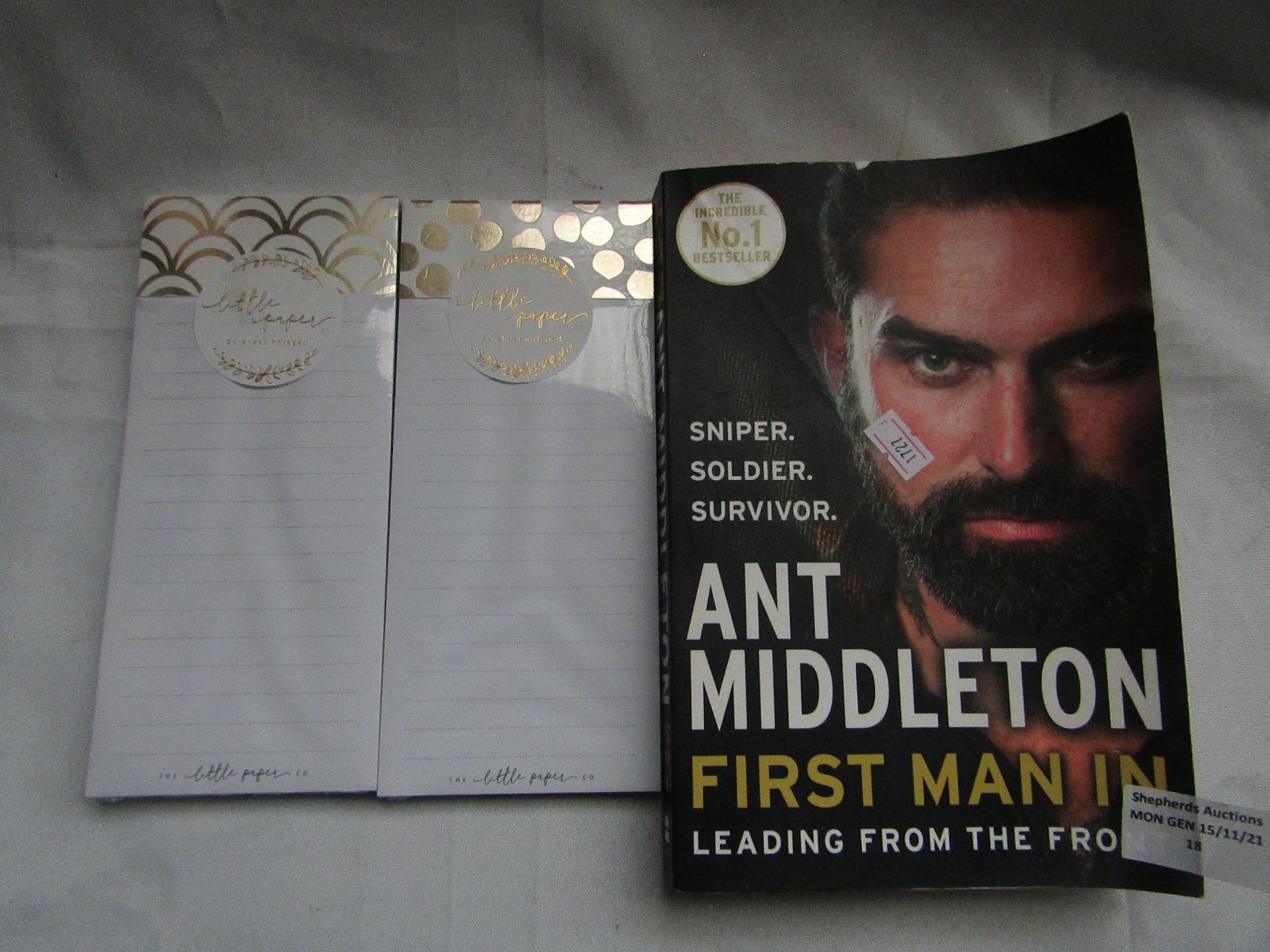 1x Ant Middleton - First Man In Book - Good Condition. 2x The Little Paper - 80 Sheet Note Pad