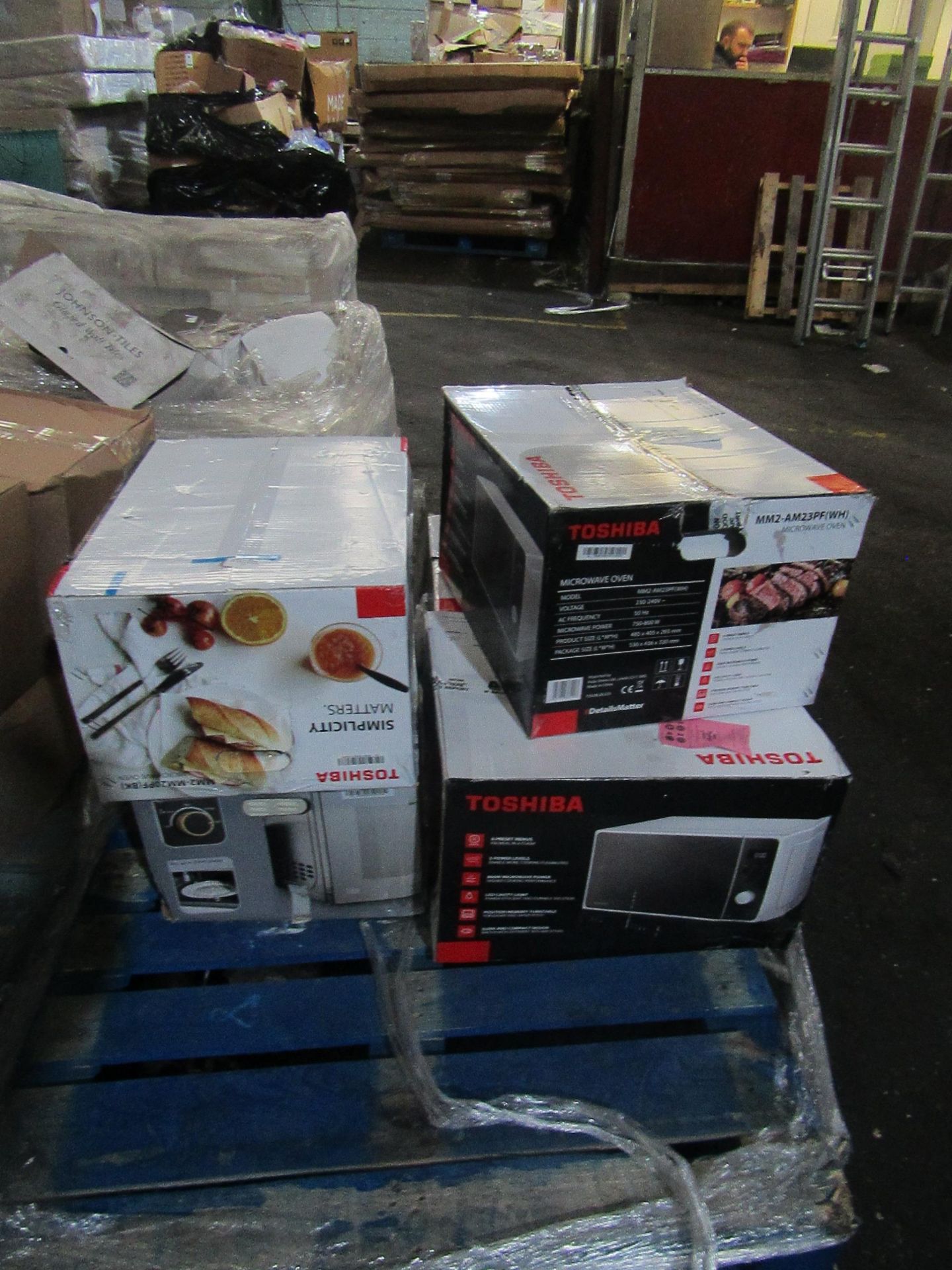 | 1X | PALLET OF 5 TOSHIBA MICROWAVES | UNCHECKED & BOXED | RRP £70 | TOTAL RRP £350 | LOAD REF