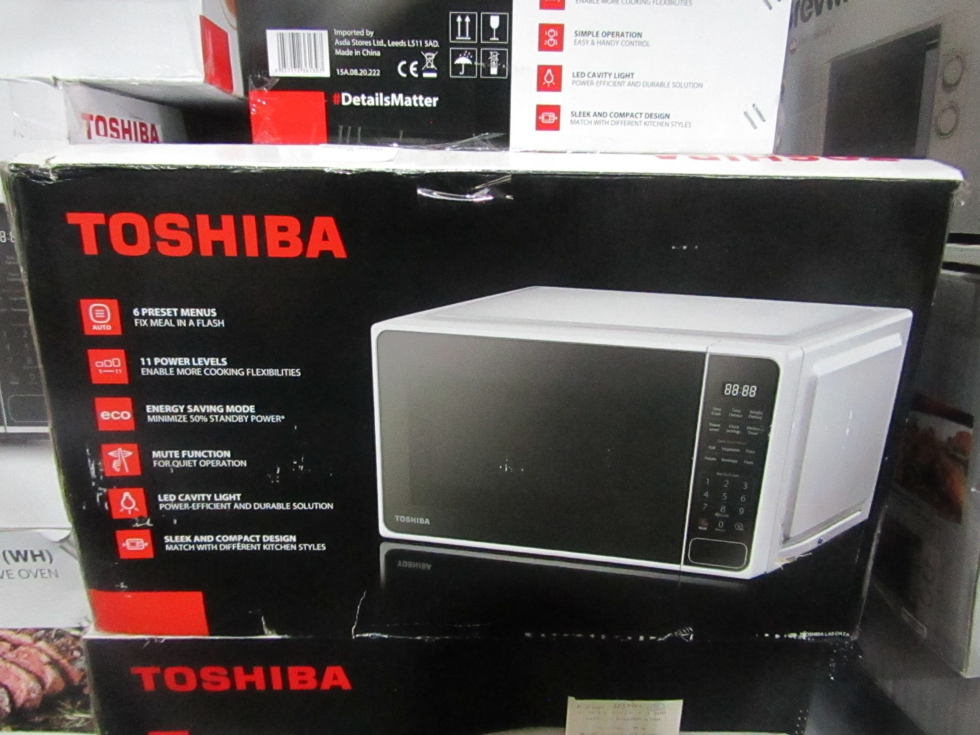 | 5X | TOSHIBA MICROWAVE OVEN | UNCHECKED | NO ONLINE RESALE | RRP £70 | TOTAL LOT RRP £350 | LOAD