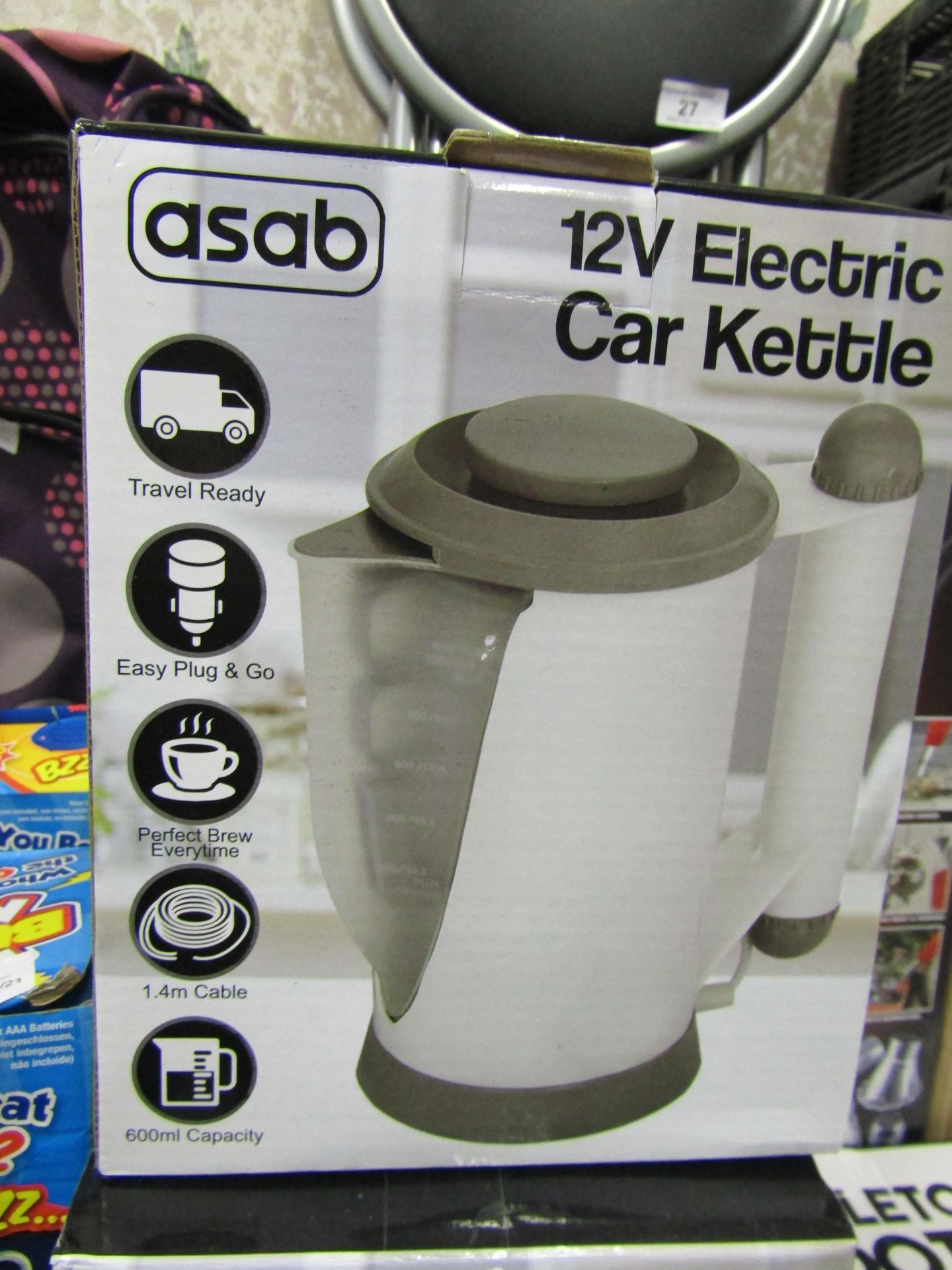 1 x Asab 12v Electrical Travel Kettle packaged unchecked