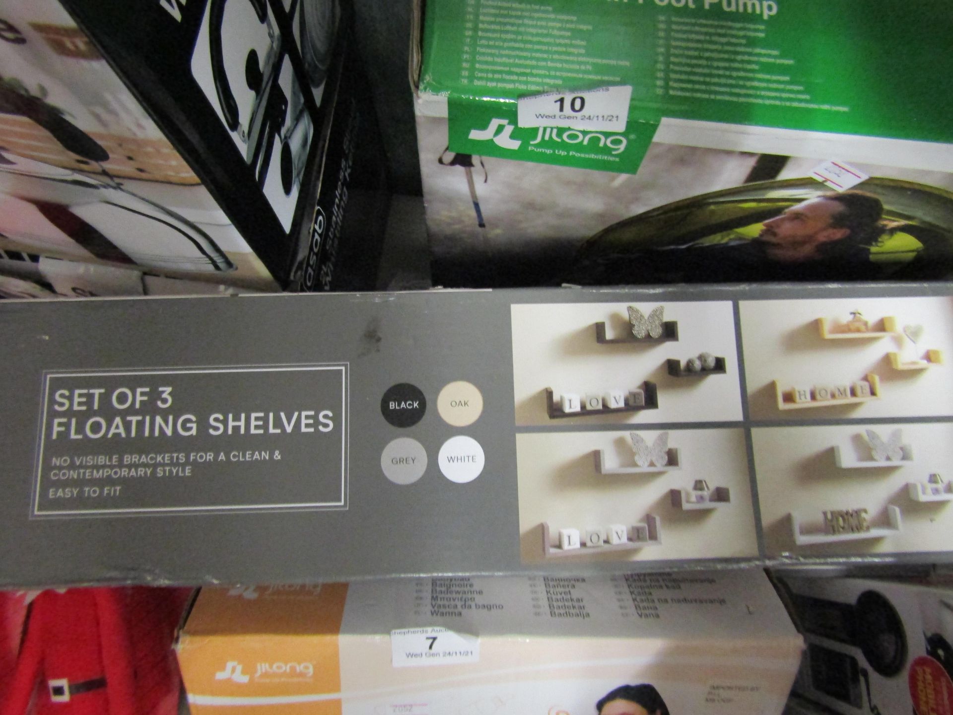 1 x Set of 3 White Floating Shelves packaged see image for design