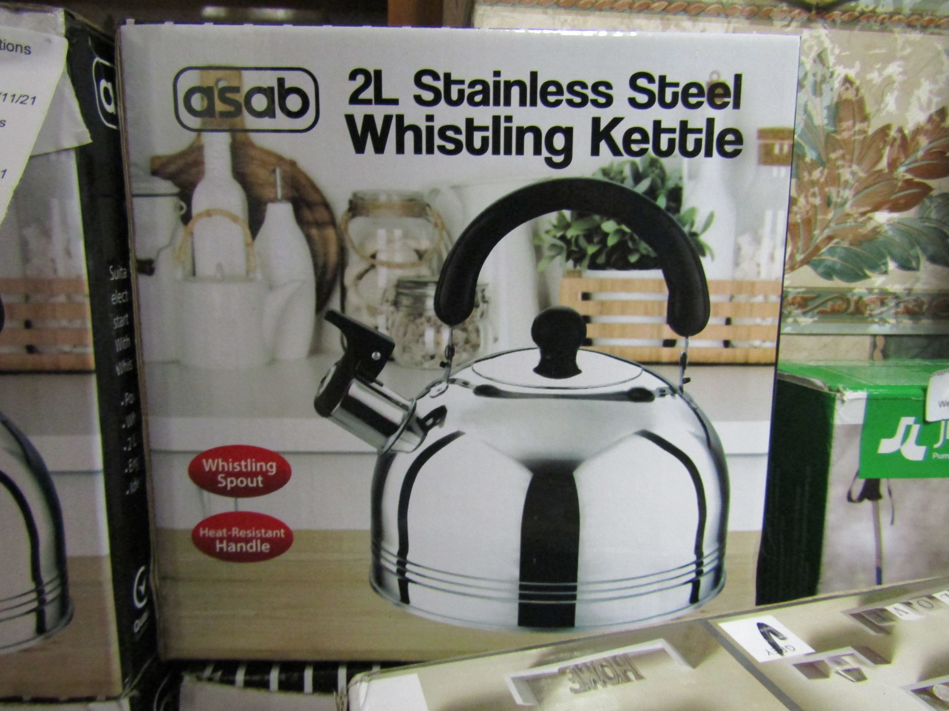 1 x Asab 2L Stainless Steel Whistling Kettle packaged new