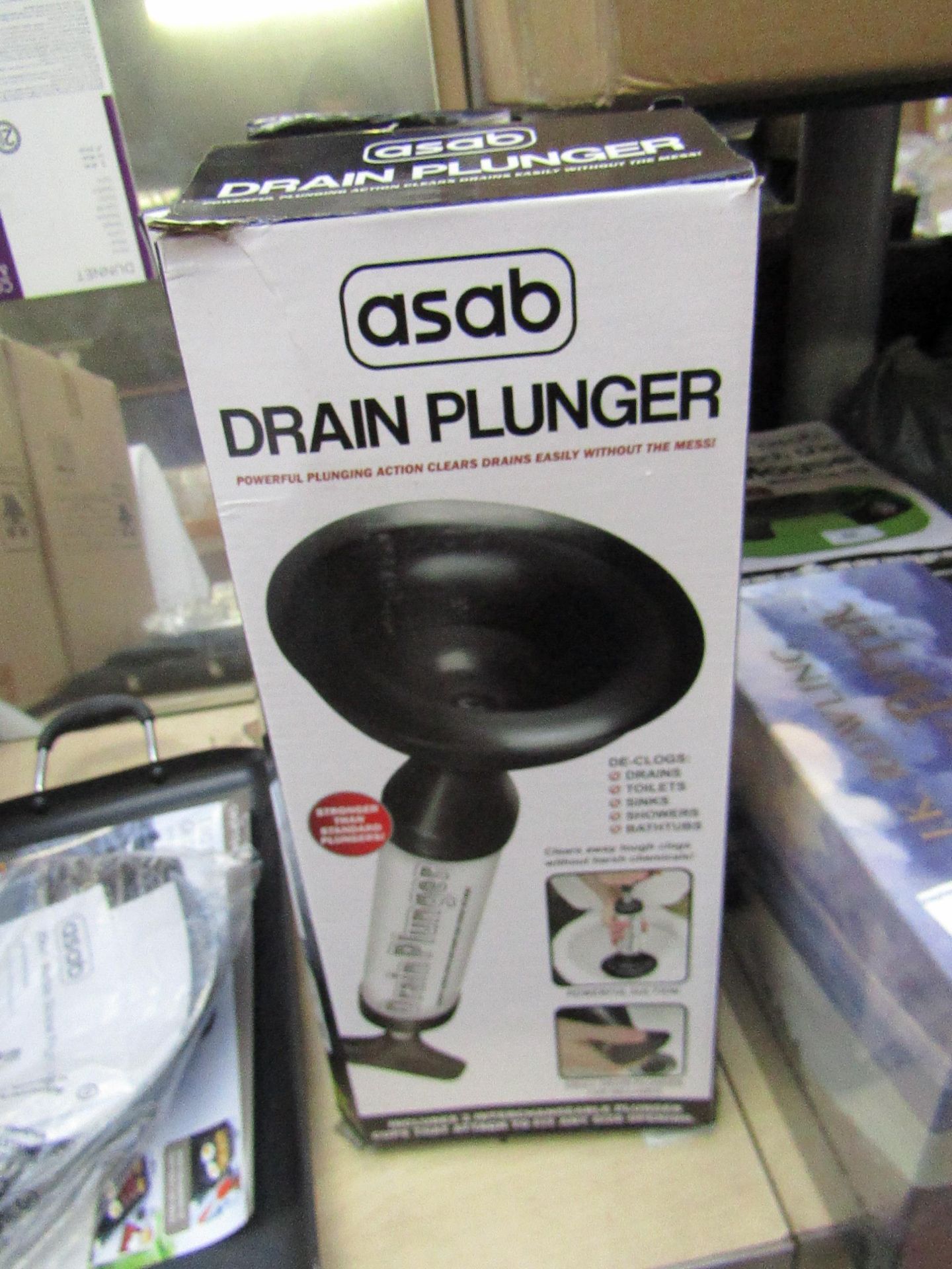 2X Asab Drain Plunger Box Is Slightly Damaged - Unchecked & Boxed.