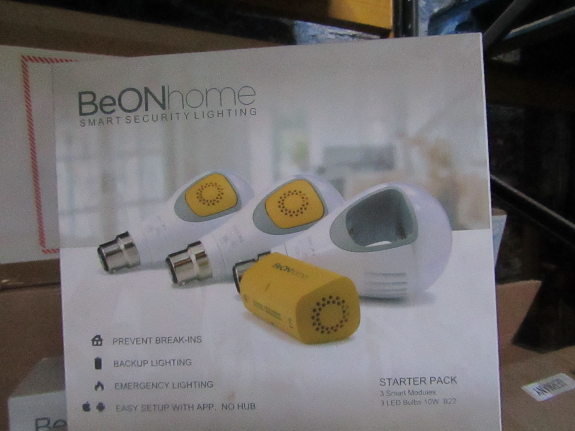 BeONhome smart security light starter set, includes 3x light bu;bs and 3x smart modules, fgeatuers