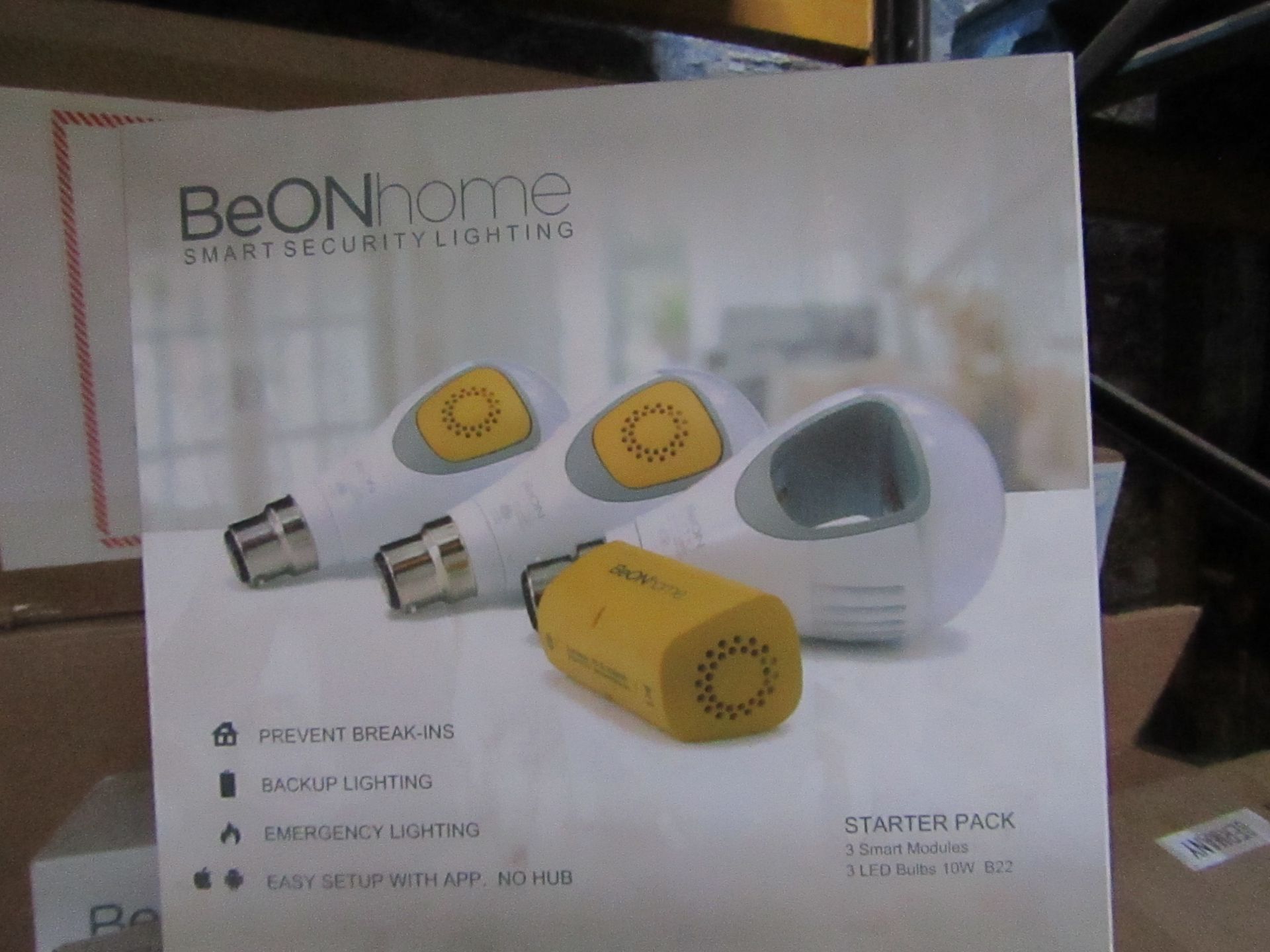 BeONhome smart security light starter set, includes 3x light bu;bs and 3x smart modules, fgeatuers