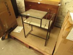 | 1X | COX & COX IRON & ANTIQUED GLASS DISPLAY TABLE | ITEM LOOKS TO BE USED | RRP £495 |