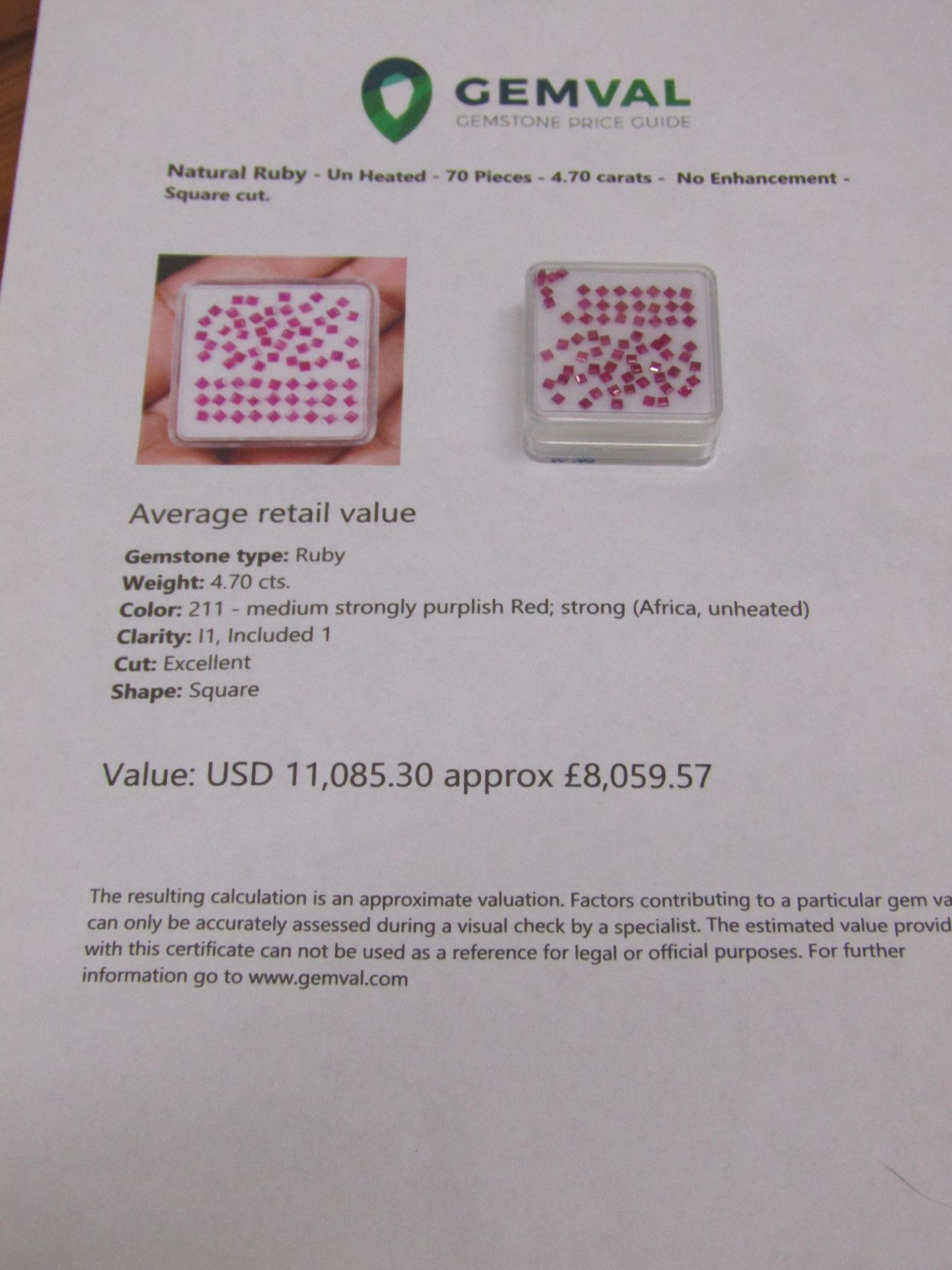 Natural Ruby - Unheated- 70 Pieces - 1.4.70 carats - Square cut. Average retail value £8059.57 ALL