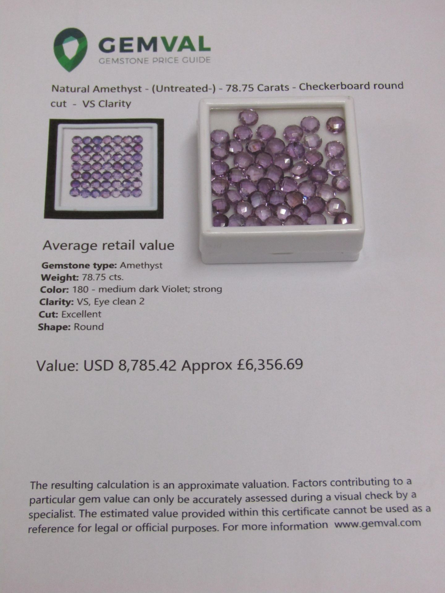 IGL&I Certified - Natural Brazilian Amethyst - 78.75 Carats - 50 Pieces - Checkerboard Diamond round