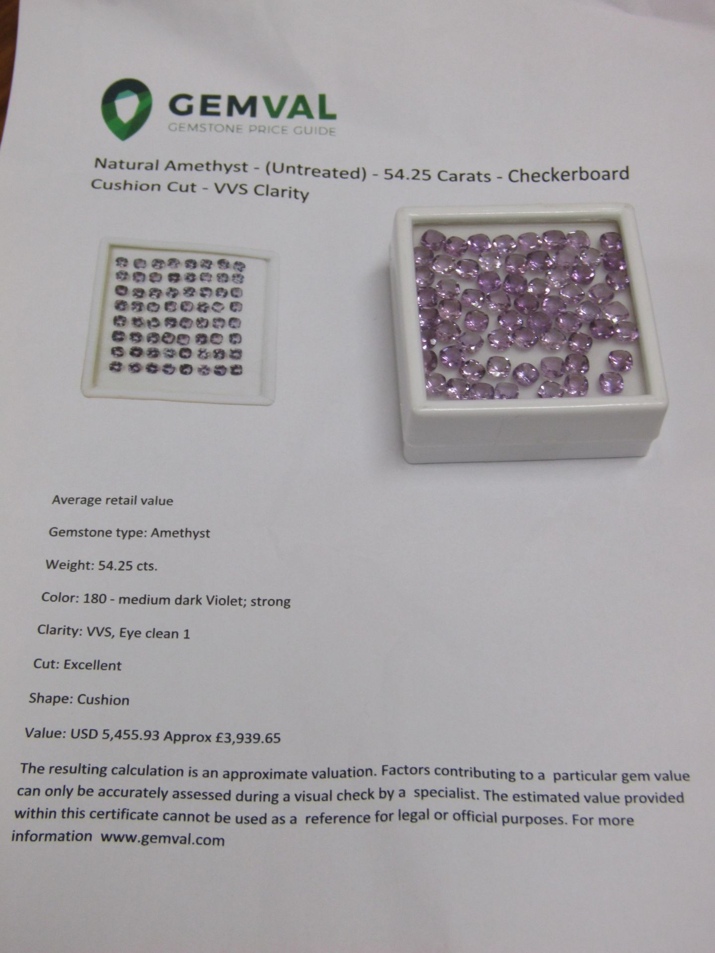 IGL&I Certified - Natural Brazilian Amethyst - 54.25 Carats - 65 Pieces - Cushion cut - Average