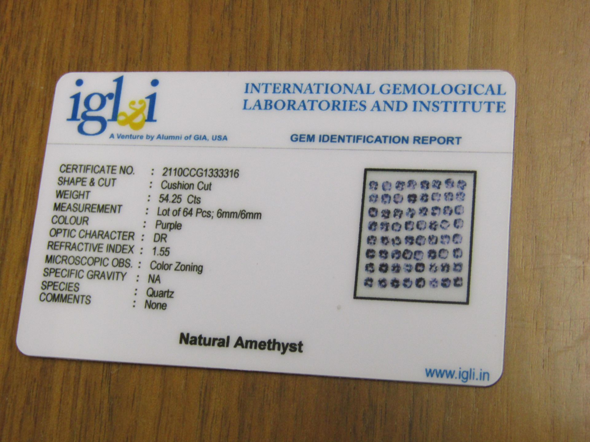 IGL&I Certified - Natural Brazilian Amethyst Un Treated - 54.25 Carats - 65 Pieces - Checker Board - Image 2 of 2