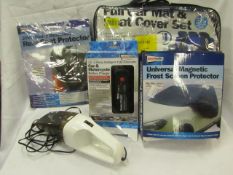 5x Items Being Streetwise, 1x Full Car Mat & Seat Cover, 1x 12v Hand Vaccum Cleaner, 1x Car &