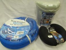 3x Items Being 1x Leasurewize Carabin, 1x Asab Travel Neck Pillow, 1x Blow Moulded Hose Dia 38mmx