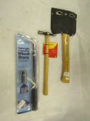 3x Items Being, 1x Verve Axe With Cover, 1x Telescopic Extending Wheel Brace, 1x 4oz Pin Hammer, All