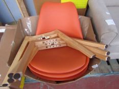 | 1X | MADE.COM DEON SET OF 2 DINING CHAIRS | OAK STAIN & ORANGE | GOOD CONDITON & BOXED | RRP £