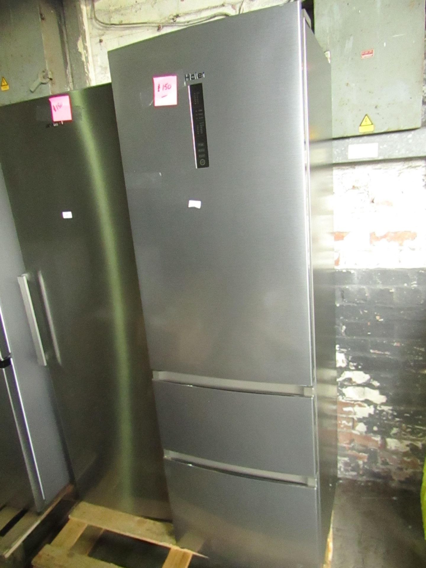 Haier Fridge Freezer, Stainless Steel, Unable To Test Due To A Damaged Plug. RRP 589.