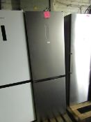 Hisense Free Standing Tall Fridge Freezer. Stainless Steel, Item Is Tested Working And Appears To Be