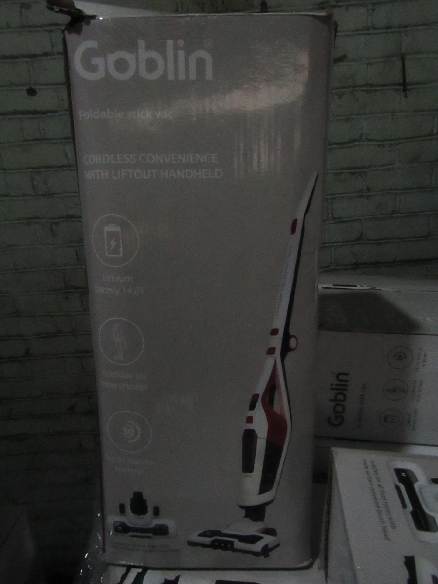 | 5X | GOBLIN FOLDABLE STICK VACUUM | UNCHECKED & BOXED | NO ONLINE RESALE | RRP œ59 | TOTAL LOT RRP