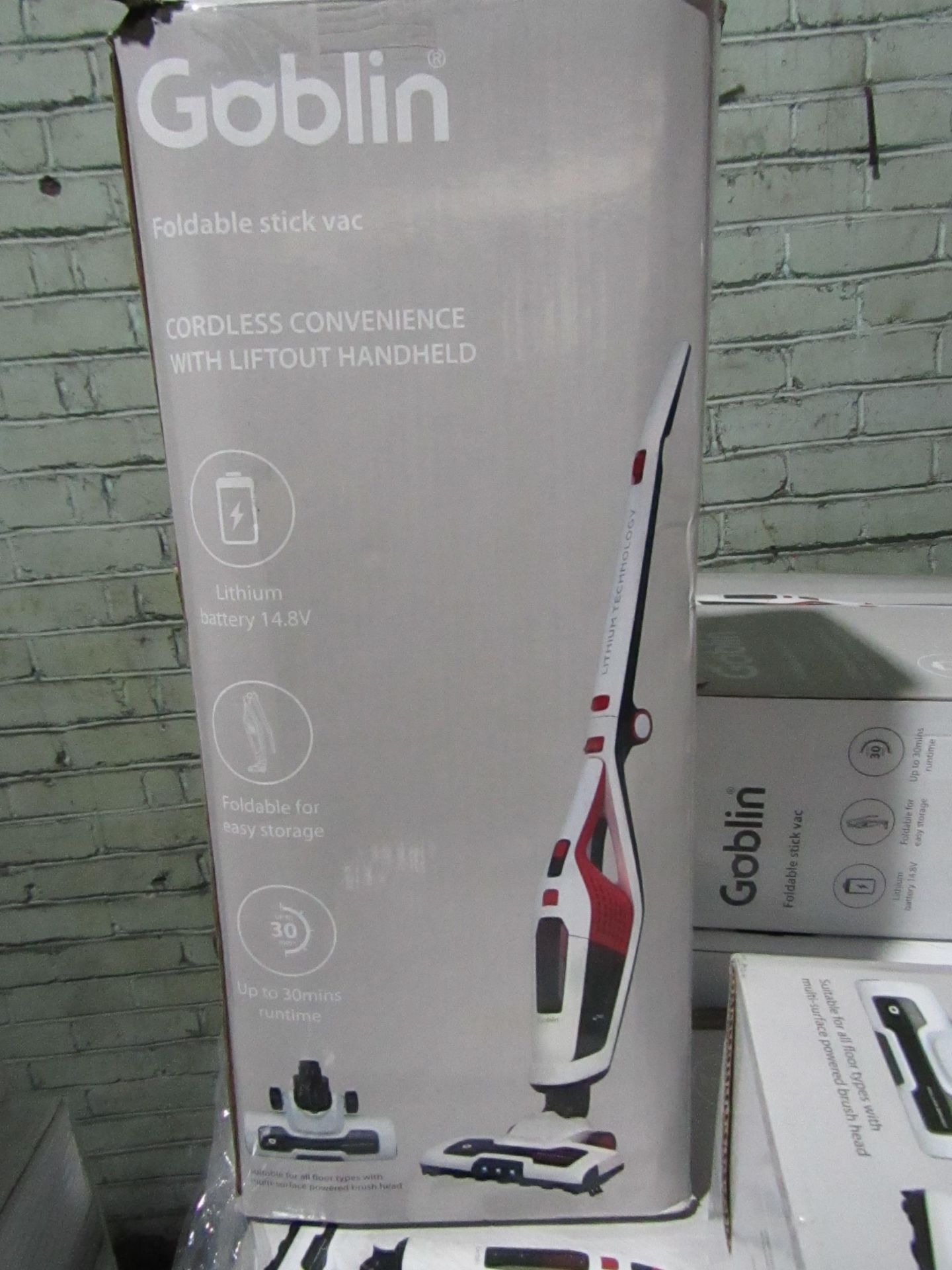 | 5X | GOBLIN FOLDABLE STICK VACUUM | UNCHECKED & BOXED | NO ONLINE RESALE | RRP œ59 | TOTAL LOT RRP