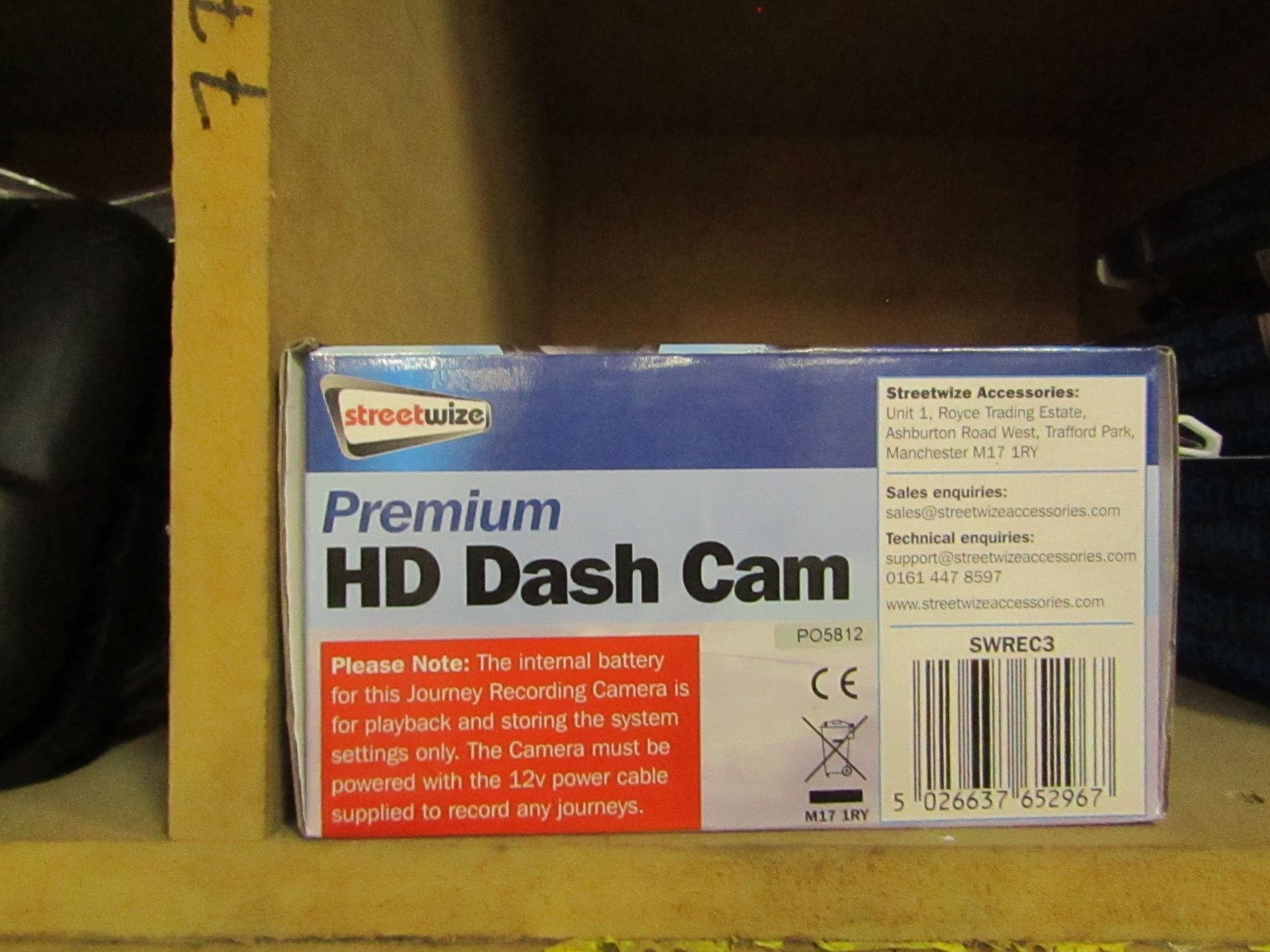 1x Streetwize Premium HD Dash Cam, Unchecked & Boxed.