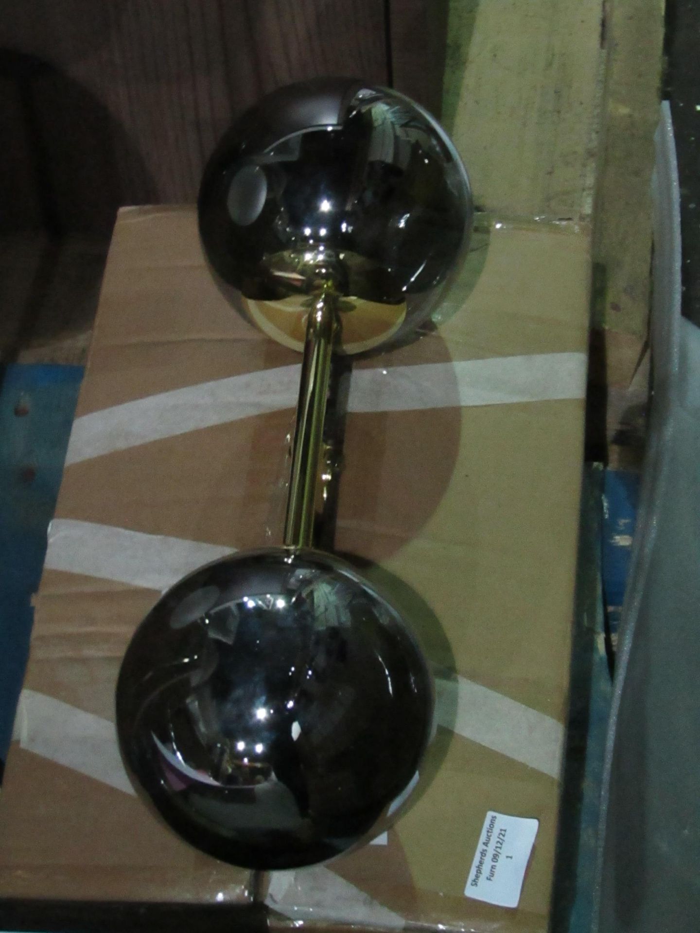 1 x Made.com Globe Wall Light Brass and Smoked Glass RRP £45 SKU MAD-WLPGLO010ZBR-UK TOTAL RRP £45