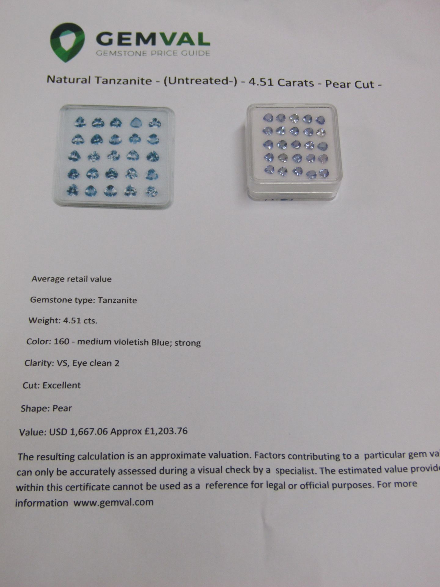 IGL&I Certified - Natural Tanzanite - 4.51 carats - 25 pieces - Pear cut - Average retail value £1,