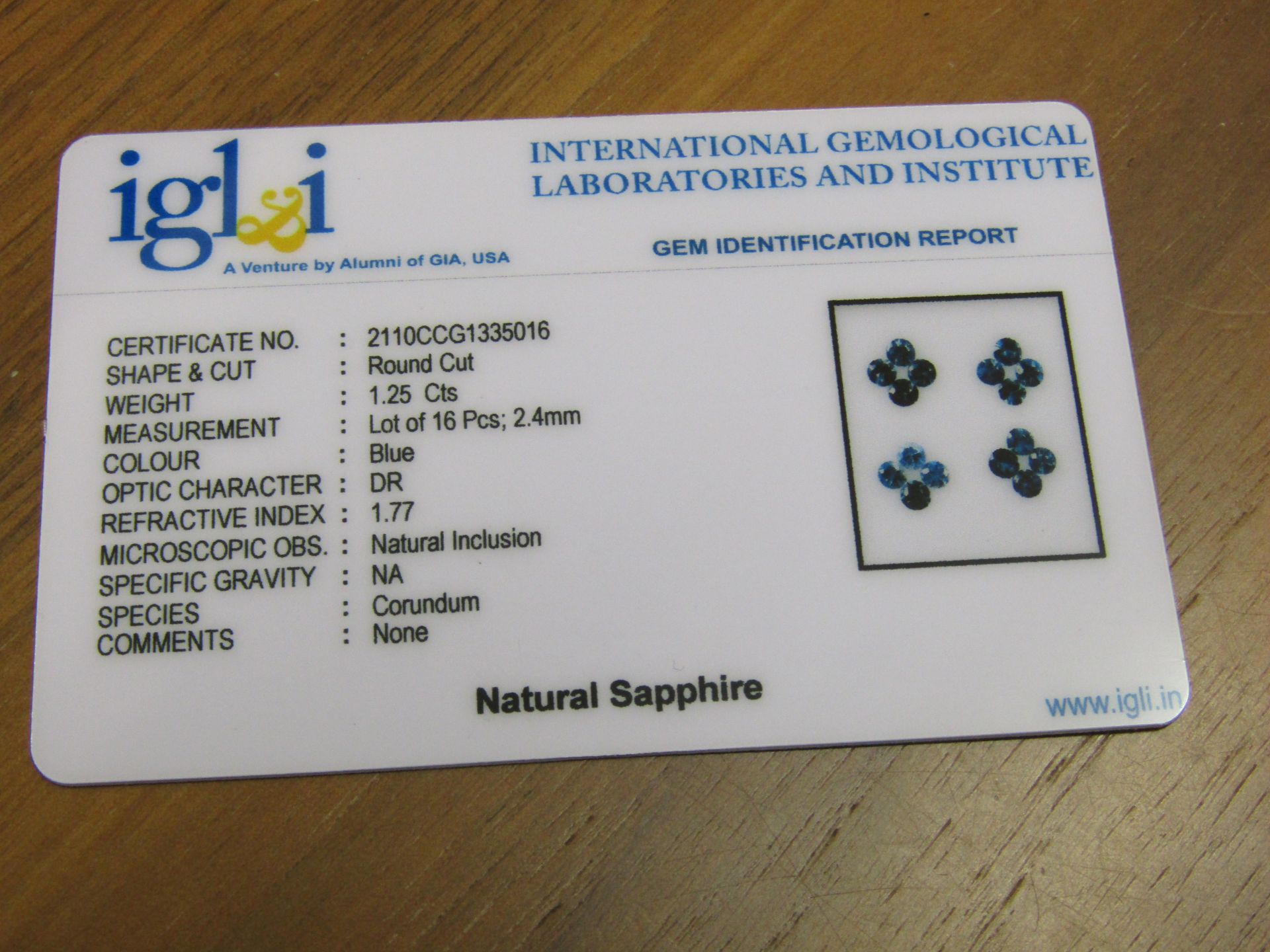 IGL&I Certified - Natural Sri lanka Blue Sapphires - 1.25 Carats - 16 pieces (Unheated - - Image 2 of 2