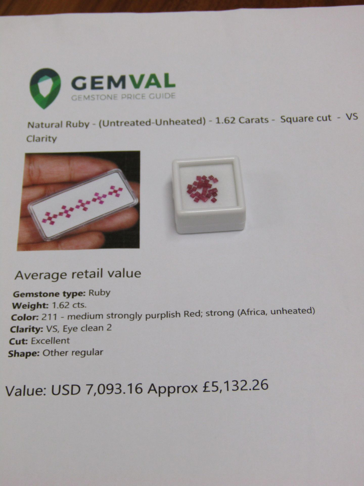 IGL&I Certified - Natural Rubies - (Untreated Unheated) 1.62 Carats - 25 Pieces - Square cut -