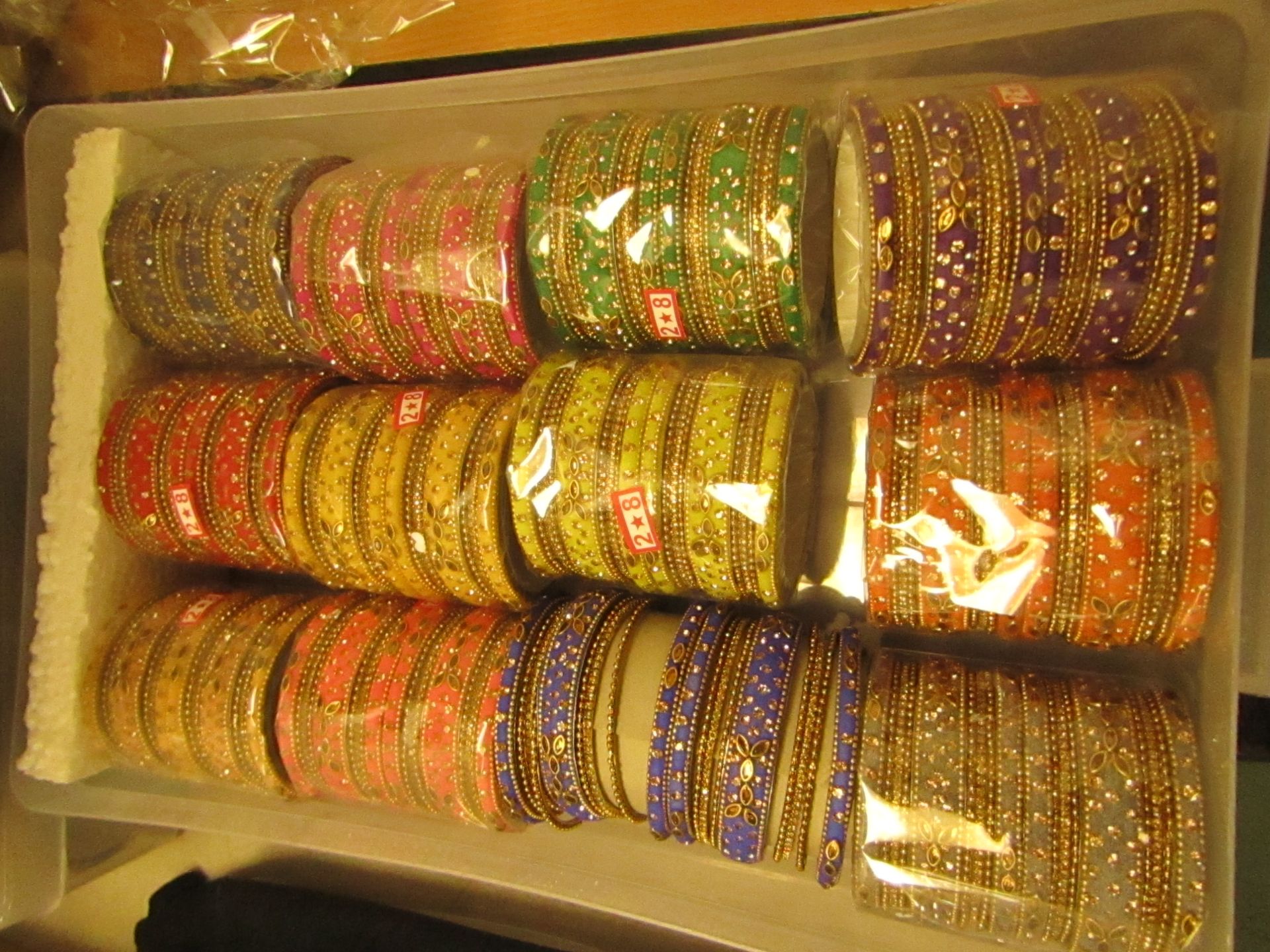 Box Containing 12 X 18 Bangles Various Colours & Designs All New & Packaged