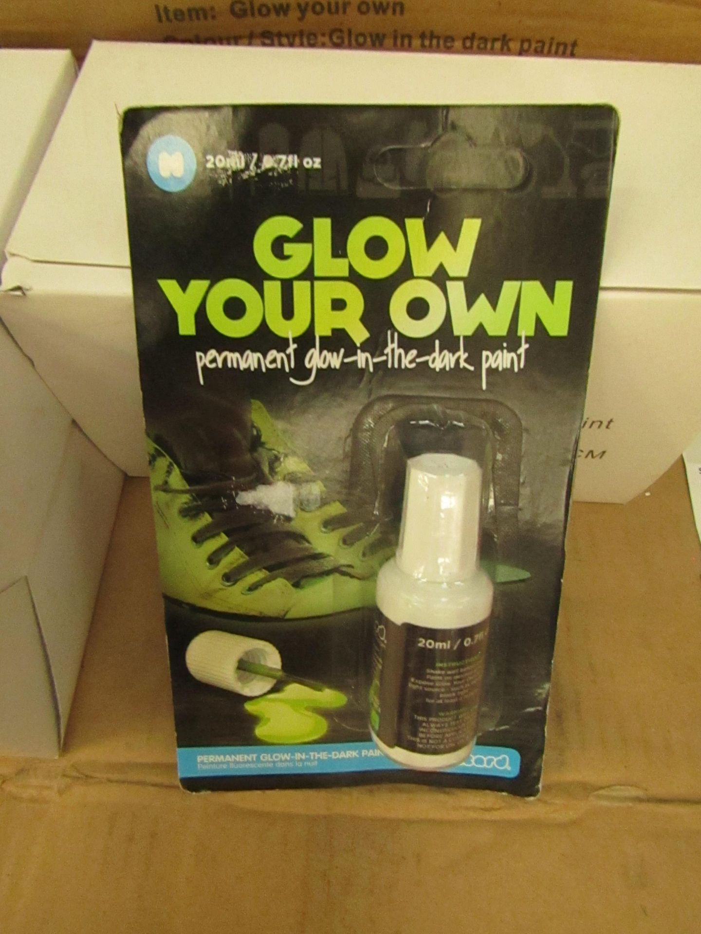 2x Boxes of 6 Mustard - Glow Your Own (Permanent Glow-in-the Dark Paint - New & Boxed.