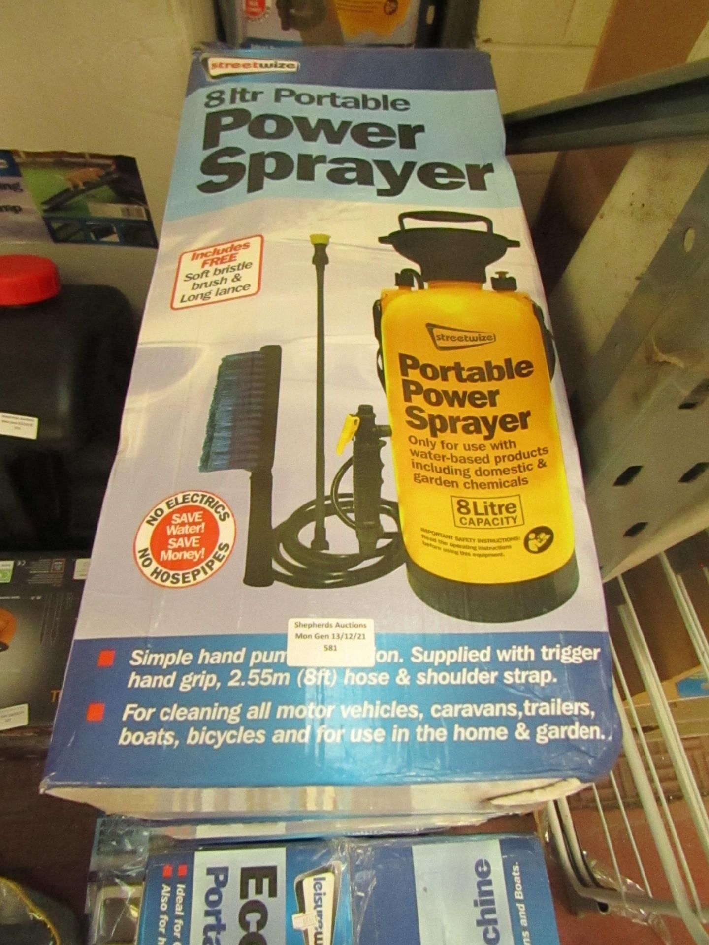 4x Streetwize 8L Portable Power Sprayer - Unchecked & Boxed However Box May Be Slightly Damaged.