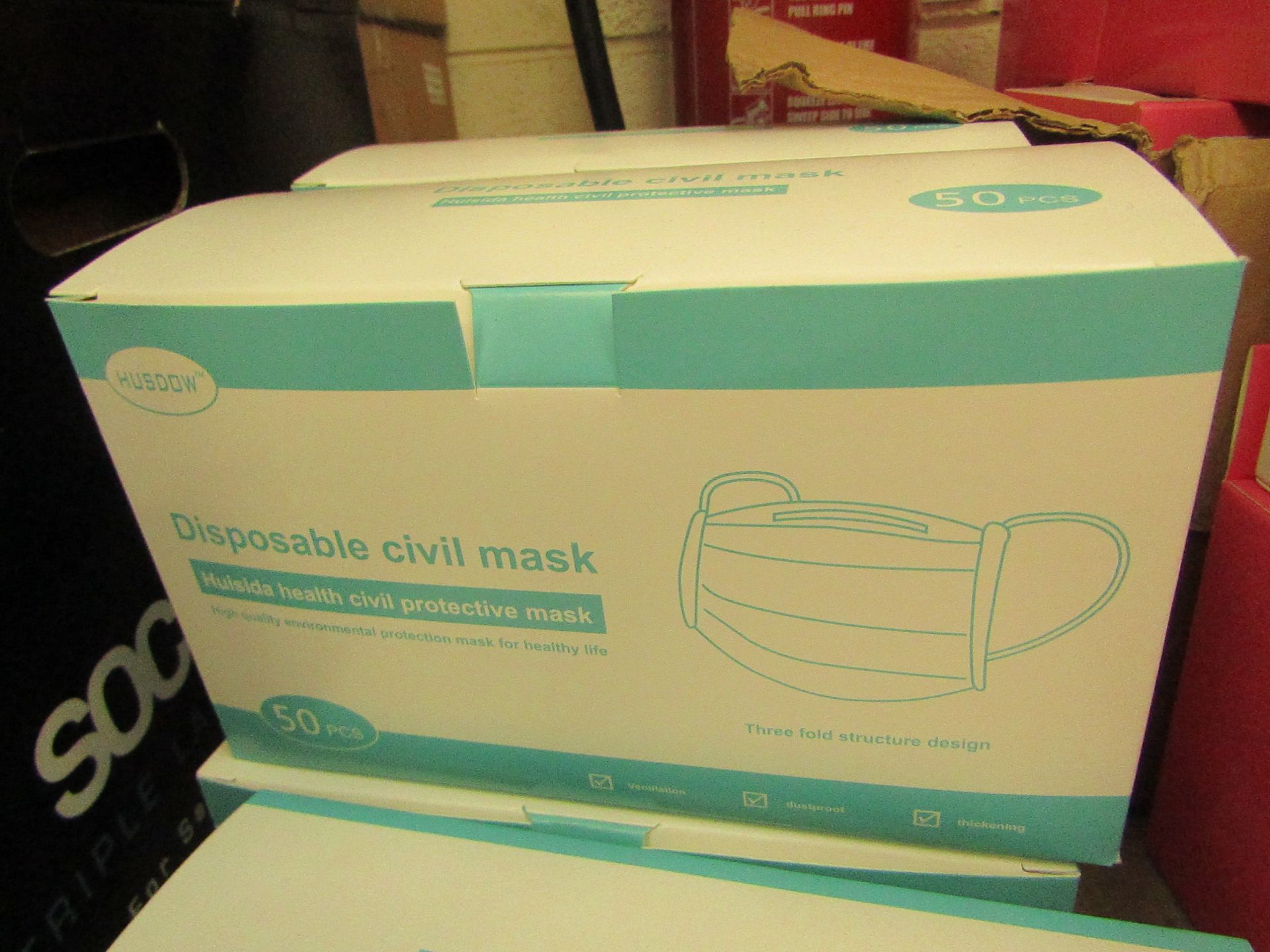 Husdow - Disposable Civil Mask ( 50 Masks ) - Unused & Boxed.