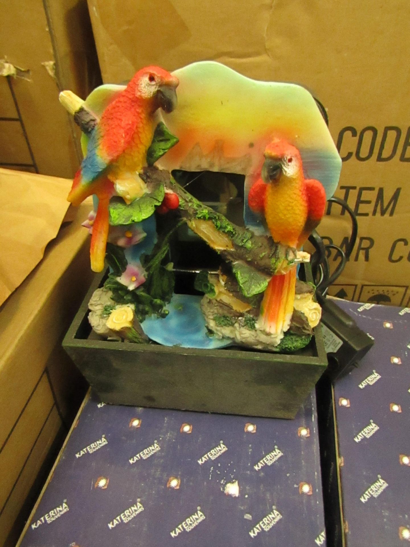 10x Katerina Souvenirs - Small Table Top Amazon Parrot Themed Water Feature - Unchecked & Boxed.