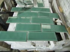 10x packs of 17, 400x150 Johnson Glazed Bevelled Edge Wall Tiles, Thyme (green) in colour, these