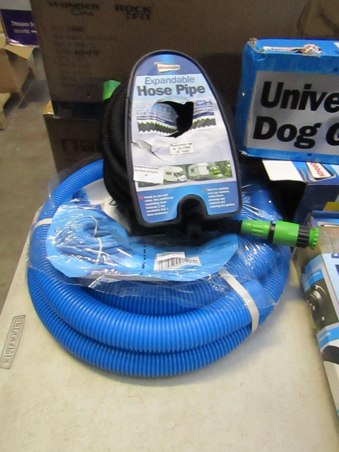 2x Items Being Streetwize, 1x Expandable Hose Pipe 15.25m/50 Feet, 1x Blow Moulded Hose Dia 38mm x