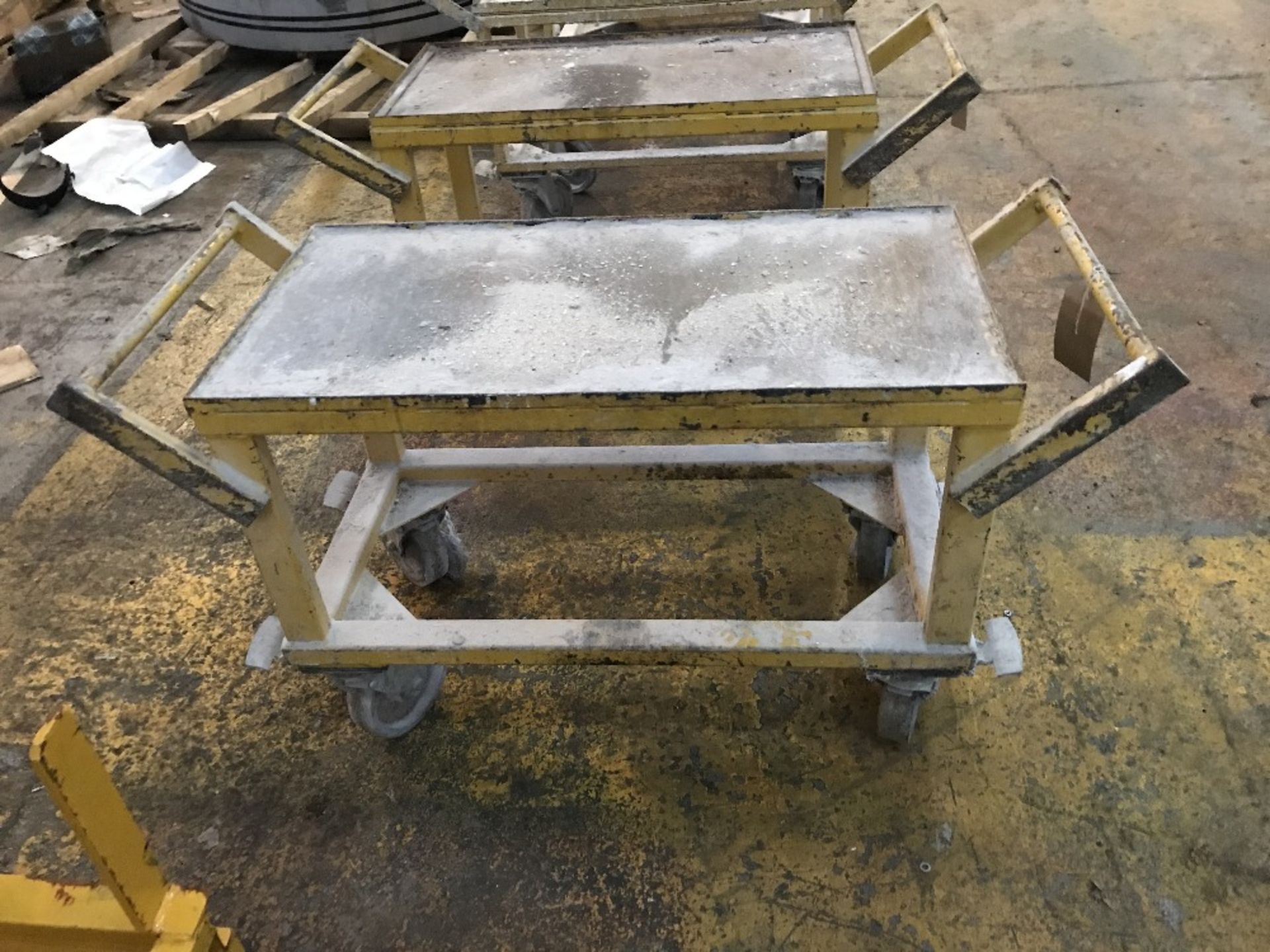 Yellow steel fabricated product trolley on casters - Image 3 of 3