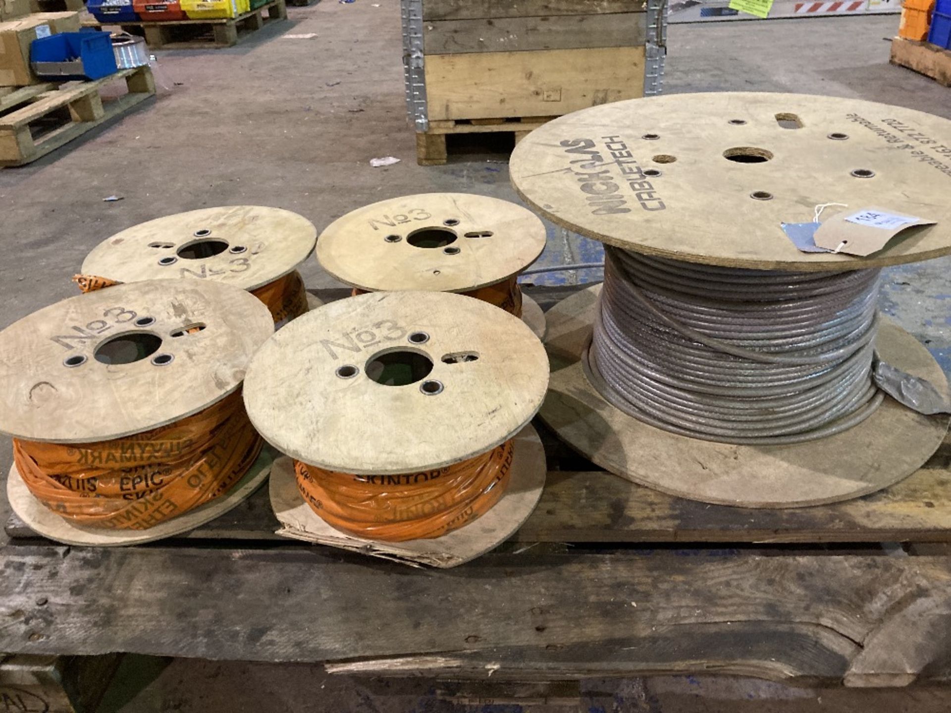 (5) Spools of Various Thickness and Length Electrical Cable