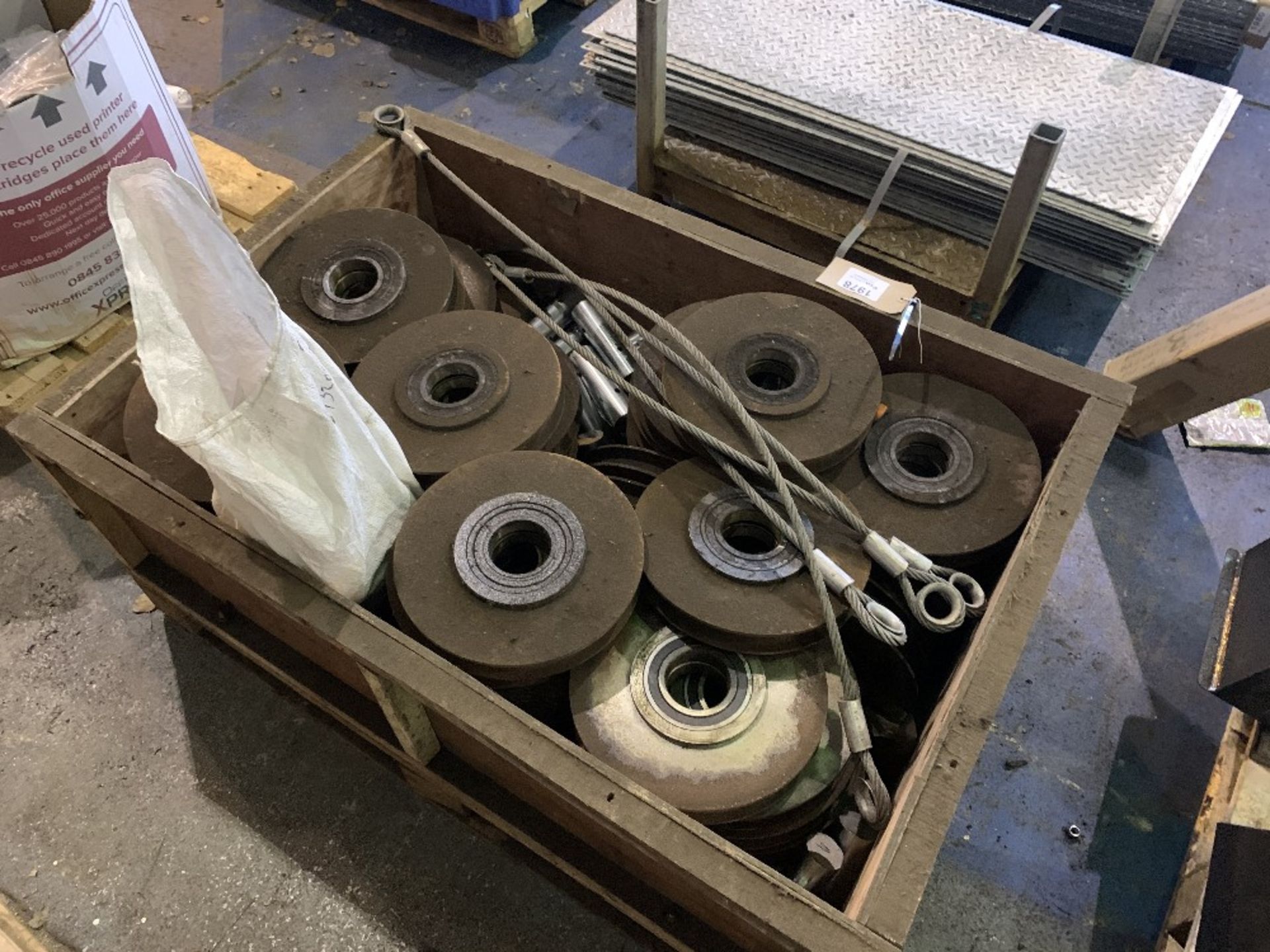 Pallet of Various Size Pulley Wheels, Steel Rods & (4) Steel Rope with Eyes - Image 2 of 2