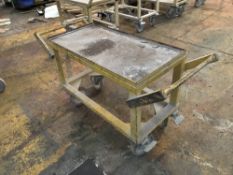 Yellow steel fabricated product trolley on casters