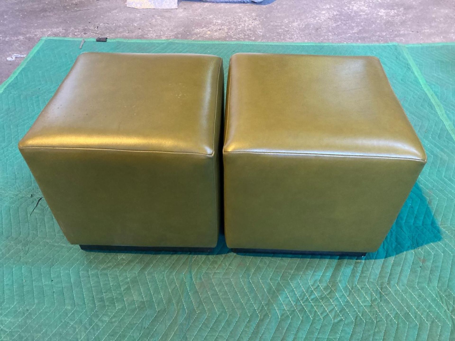 (2) Sage green leather cube shaped stools - Image 2 of 3