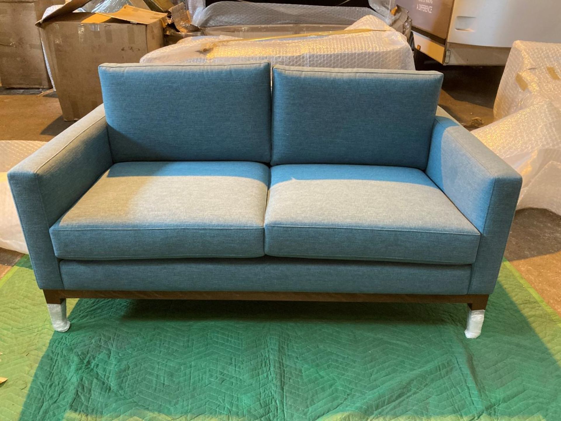 Light blue upholstered 2 seater sofa - Image 2 of 5