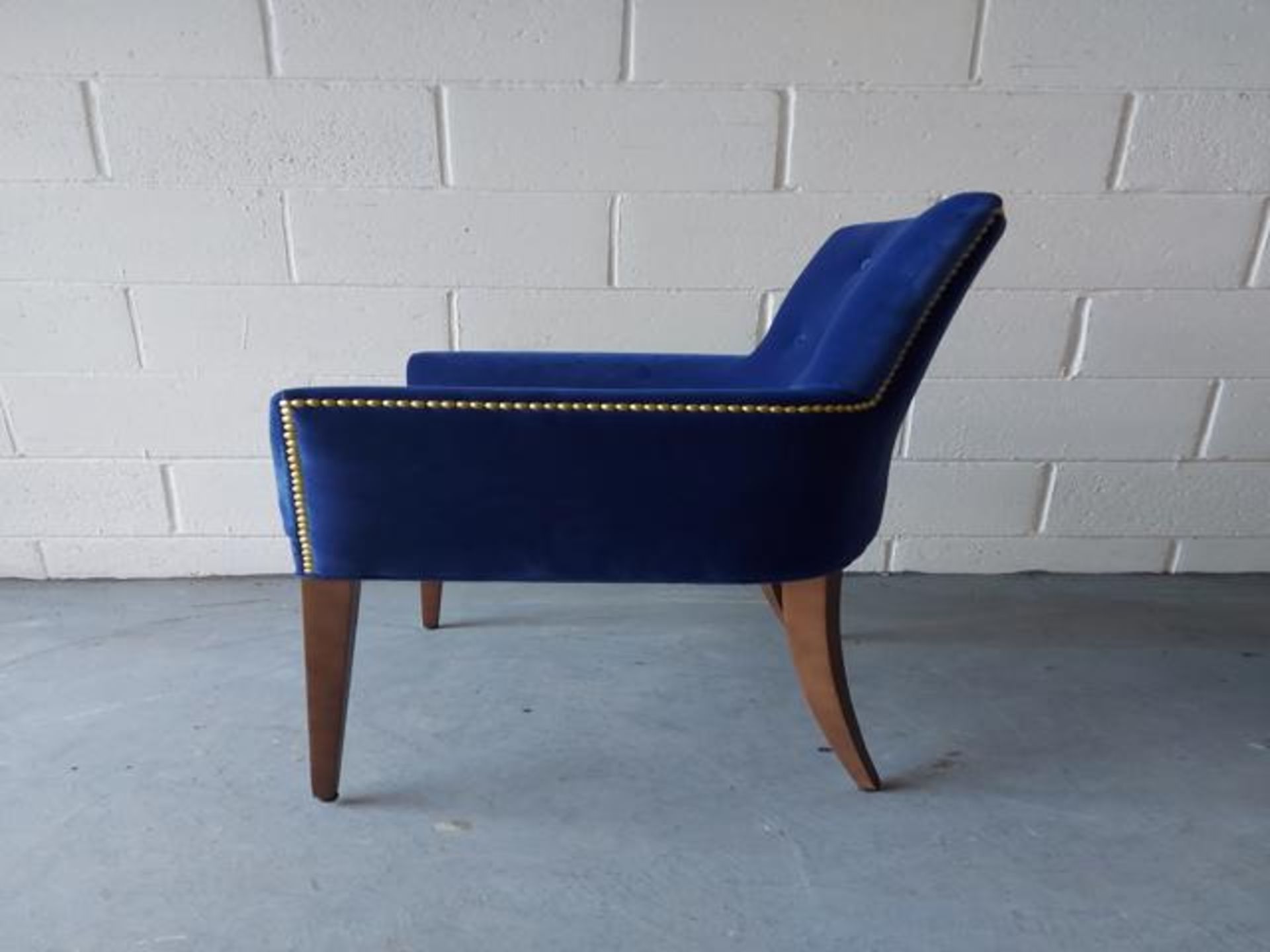 Blue bespoke bead trimmed dining chair - Image 4 of 4