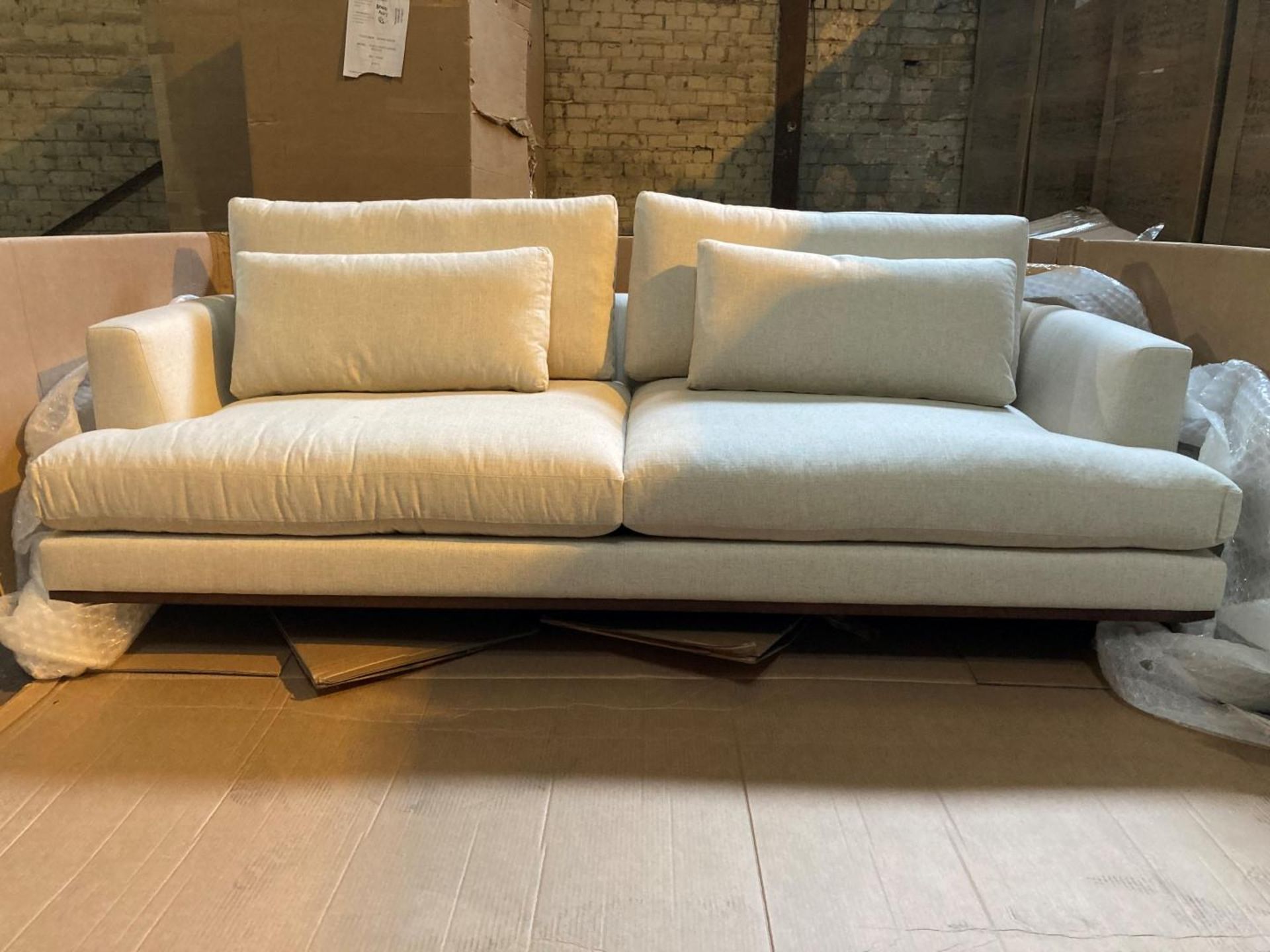 Natural white 3 seater sofa with medium oak plinth - Image 2 of 7