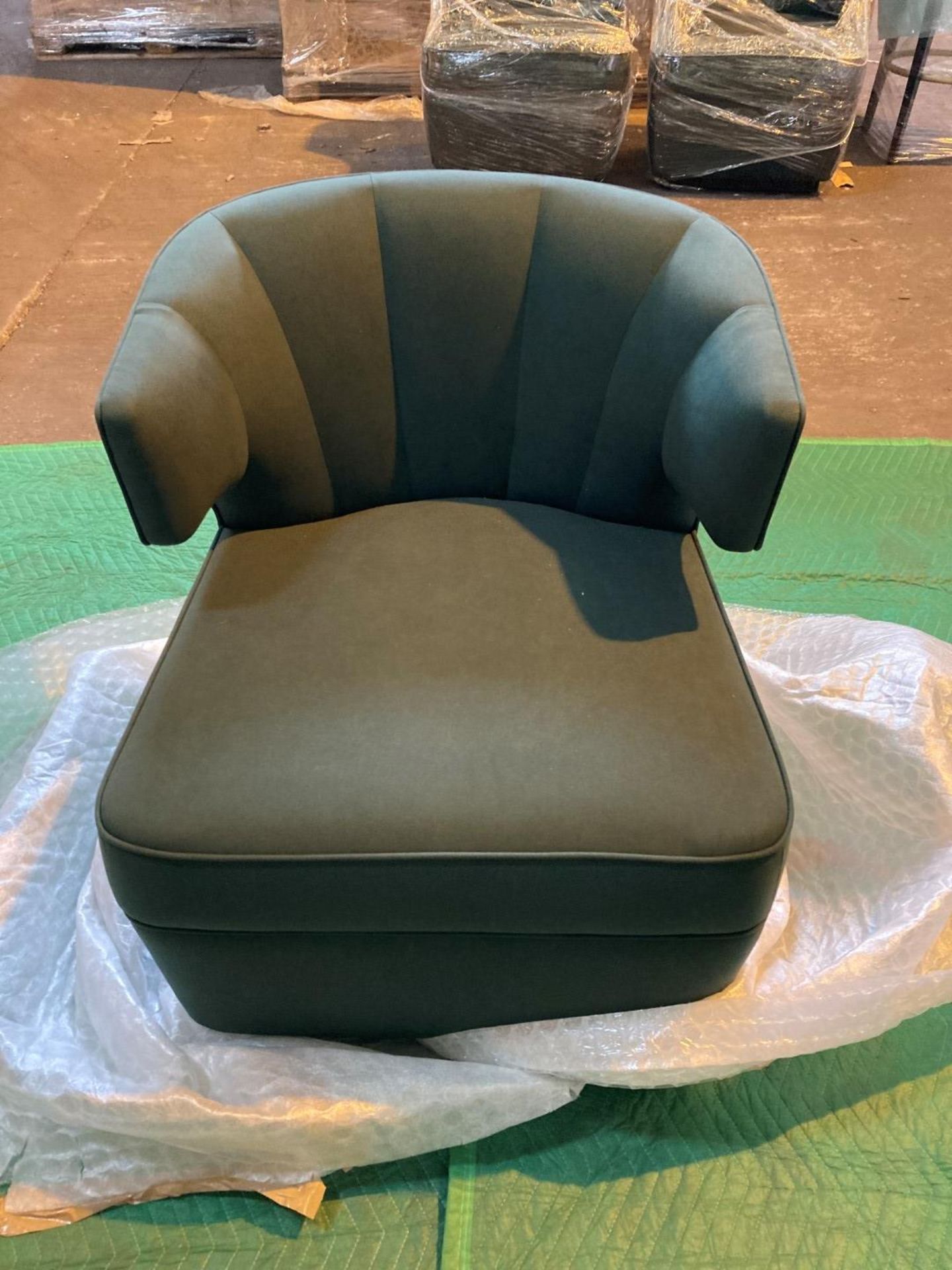 (3) Racing green velvet armchairs - Image 3 of 8