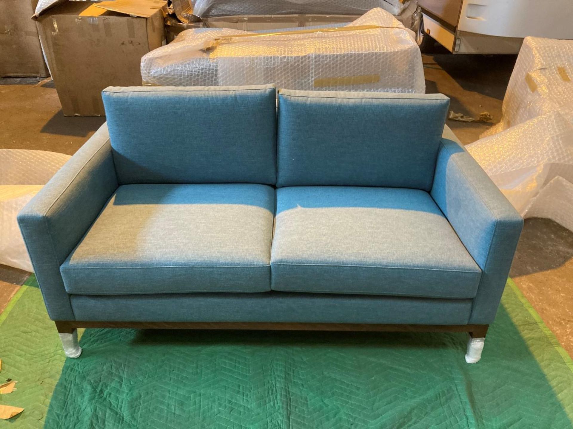 Light blue upholstered 2 seater sofa - Image 3 of 5