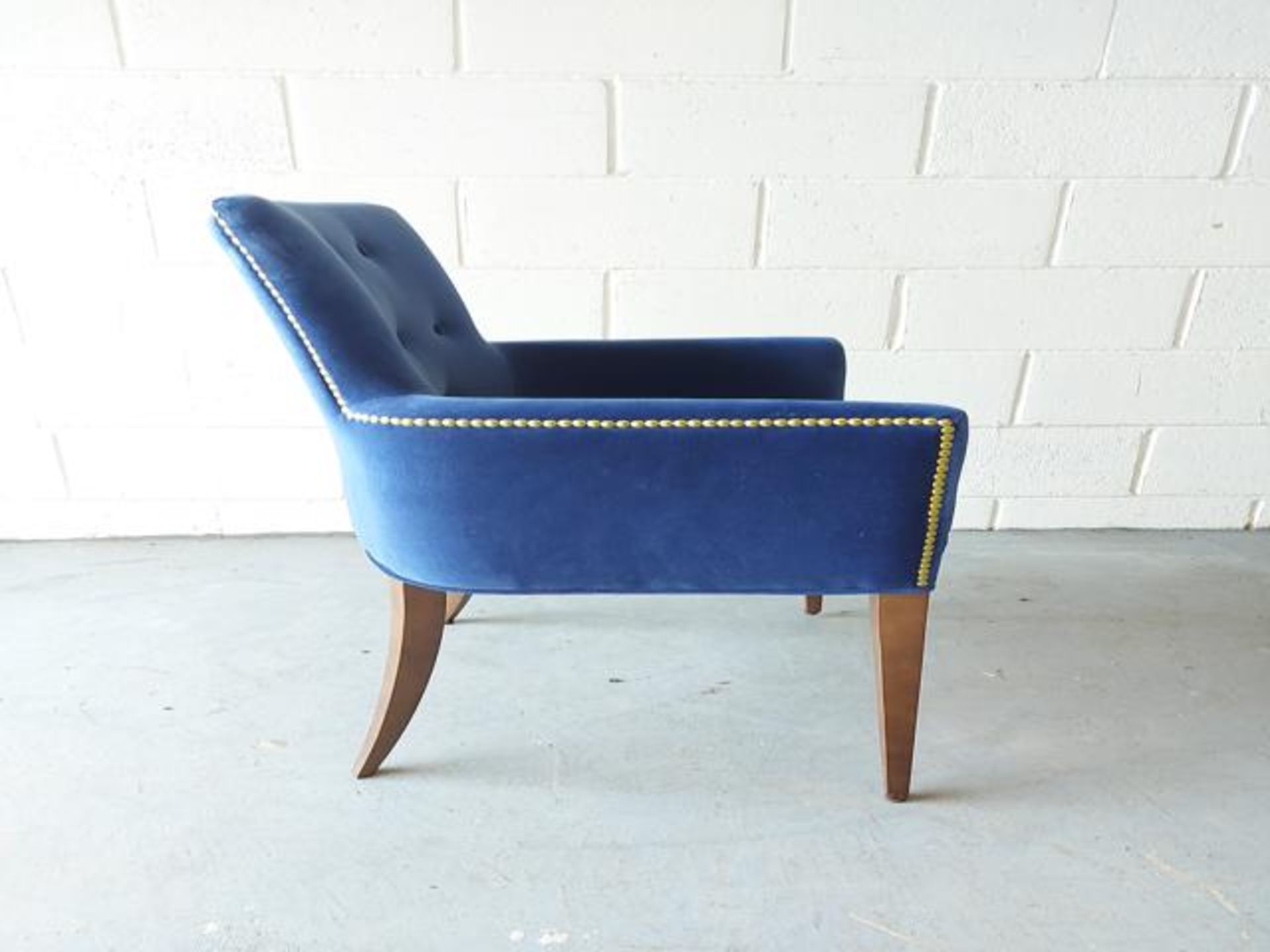 Blue bespoke bead trimmed dining chair - Image 3 of 4